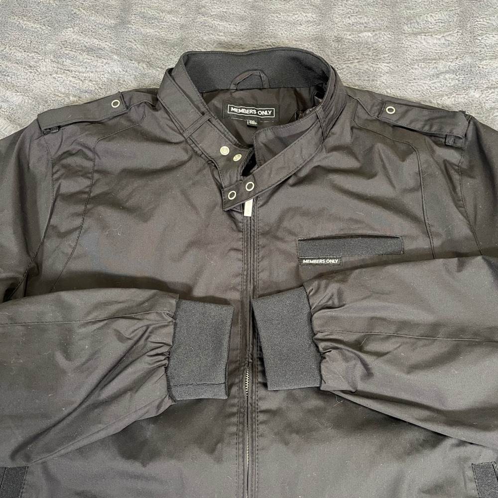 Members Only Mens Iconic Racer Jacket Black XXL Full Zip Epaulets Lightweight